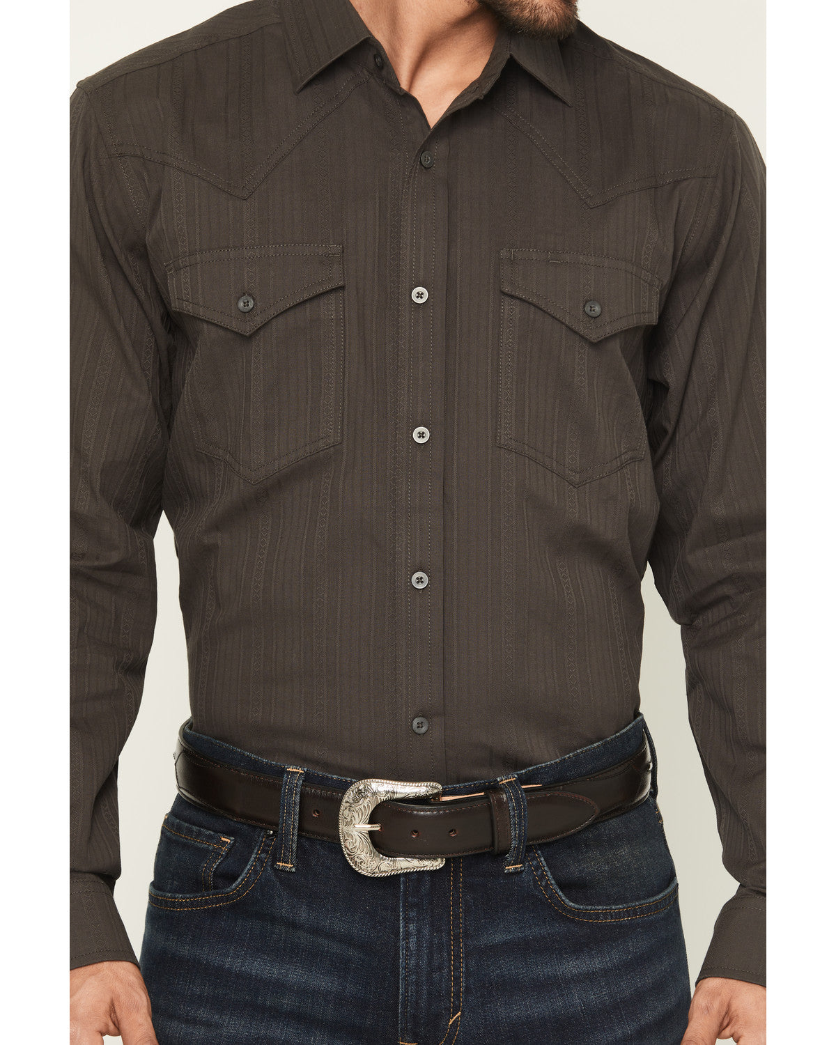 Black 1978® Men's Cluny Tonal Striped Long Sleeve Button-Do Charcoal