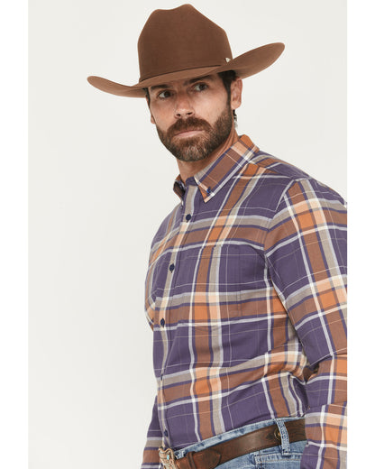 Men's Smokey Trail Plaid Print Long Sleeve Button-Down Stre Dark Blue