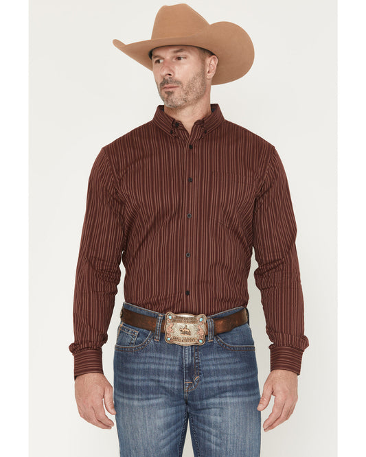 Men's Wildfire Stripe Print Long Sleeve Button-Down Stretch Burgundy