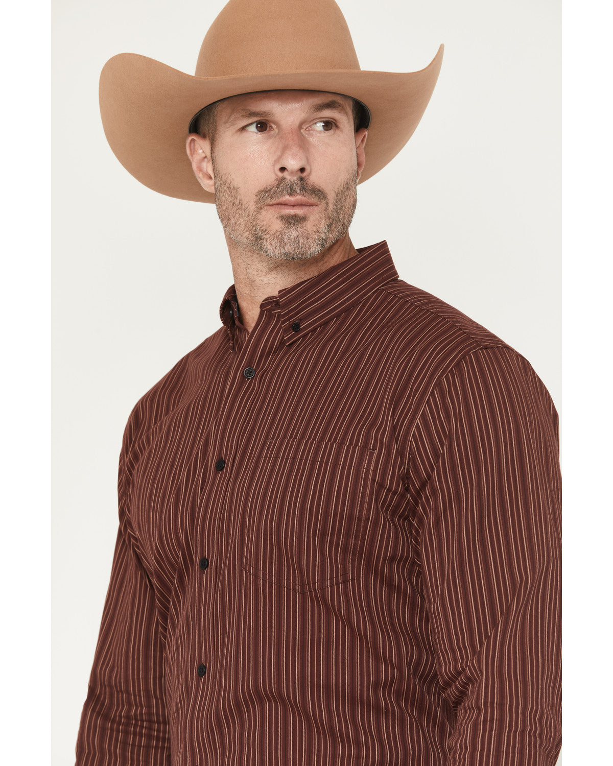 Men's Wildfire Stripe Print Long Sleeve Button-Down Stretch Burgundy