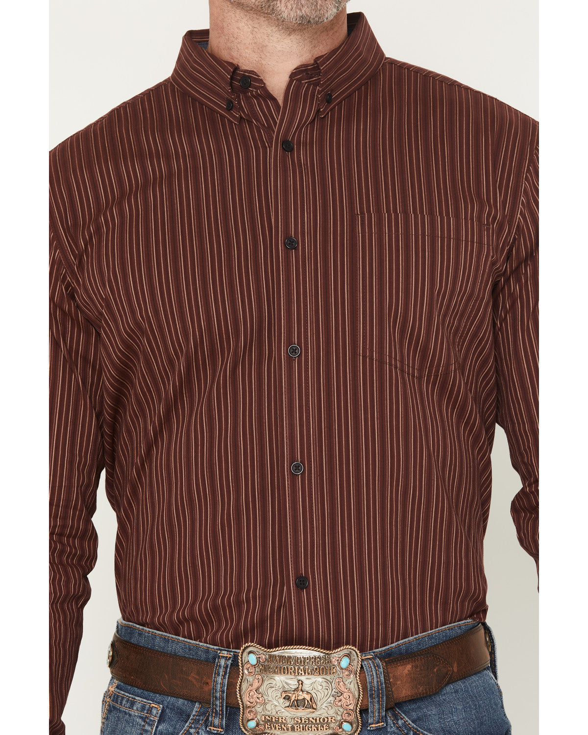 Men's Wildfire Stripe Print Long Sleeve Button-Down Stretch Burgundy