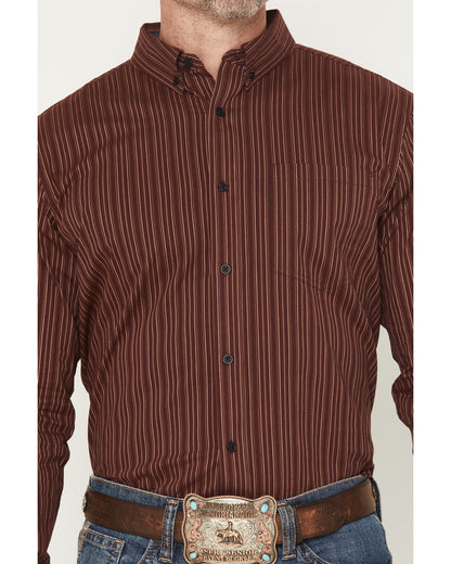 Men's Wildfire Stripe Print Long Sleeve Button-Down Stretch Burgundy