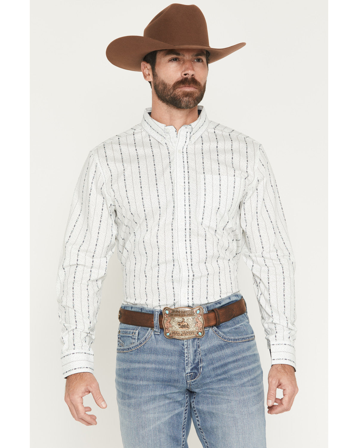 Men's Ranchers Legend Floral Stripe Print Long Sleeve Butto Ivory