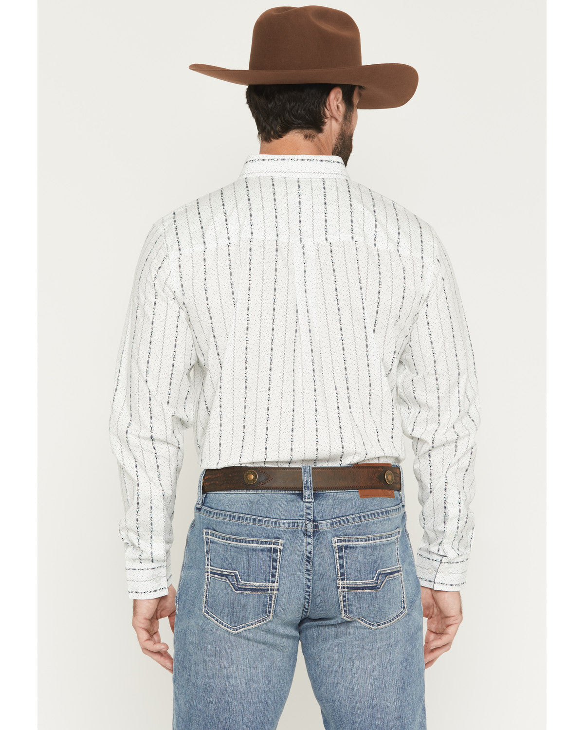Men's Ranchers Legend Floral Stripe Print Long Sleeve Butto Ivory