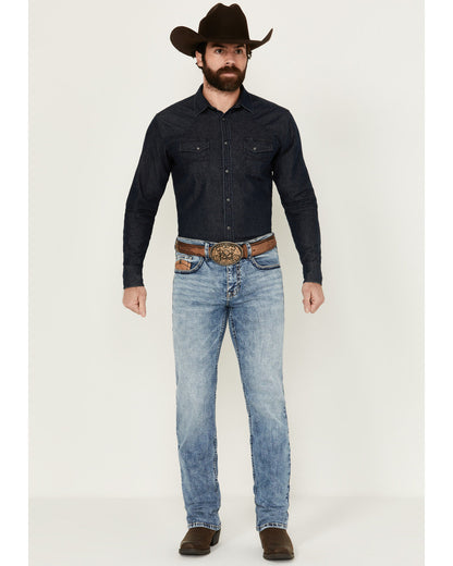 Men's Clover Leaf Wash Jackson Slim Straight Stretch Denim Blue