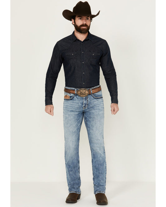 Men's Clover Leaf Wash Jackson Slim Straight Stretch Denim Blue