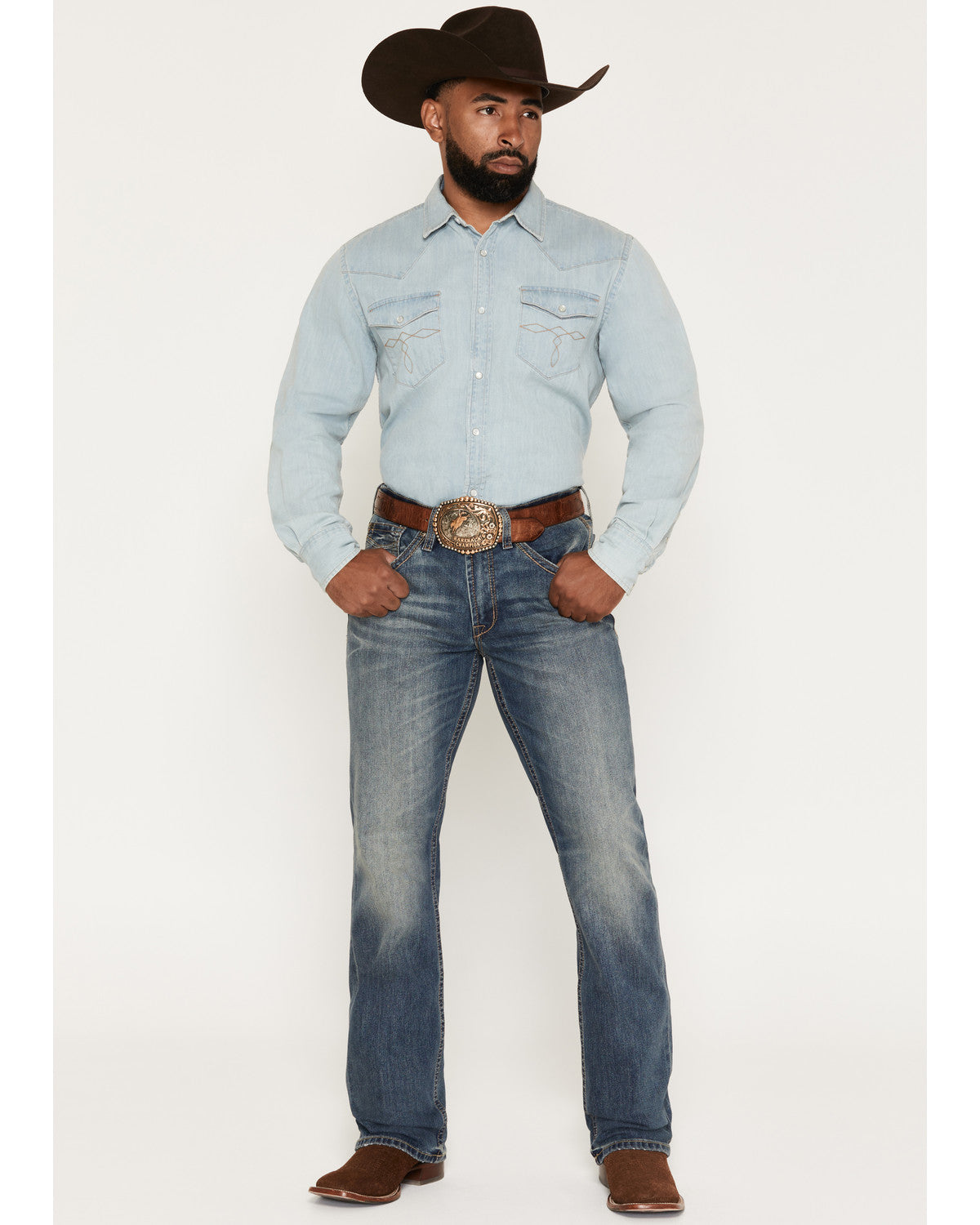 Men's Denver Wash Wyatt Slim Bootcut Stretch Denim Jeans Medium Wash