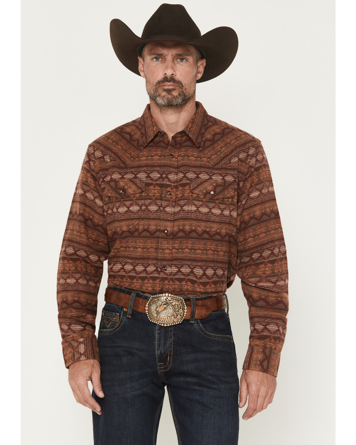 Men's Red Label Southwestern Print Long Sleeve Snap Flannel Red