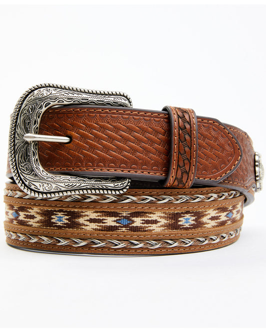 Men's Southwestern Concho Ribbon Inlay Belt Lt Brown