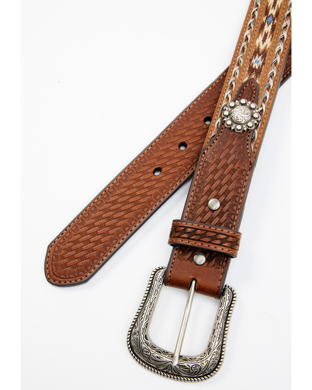 Men's Southwestern Concho Ribbon Inlay Belt Lt Brown