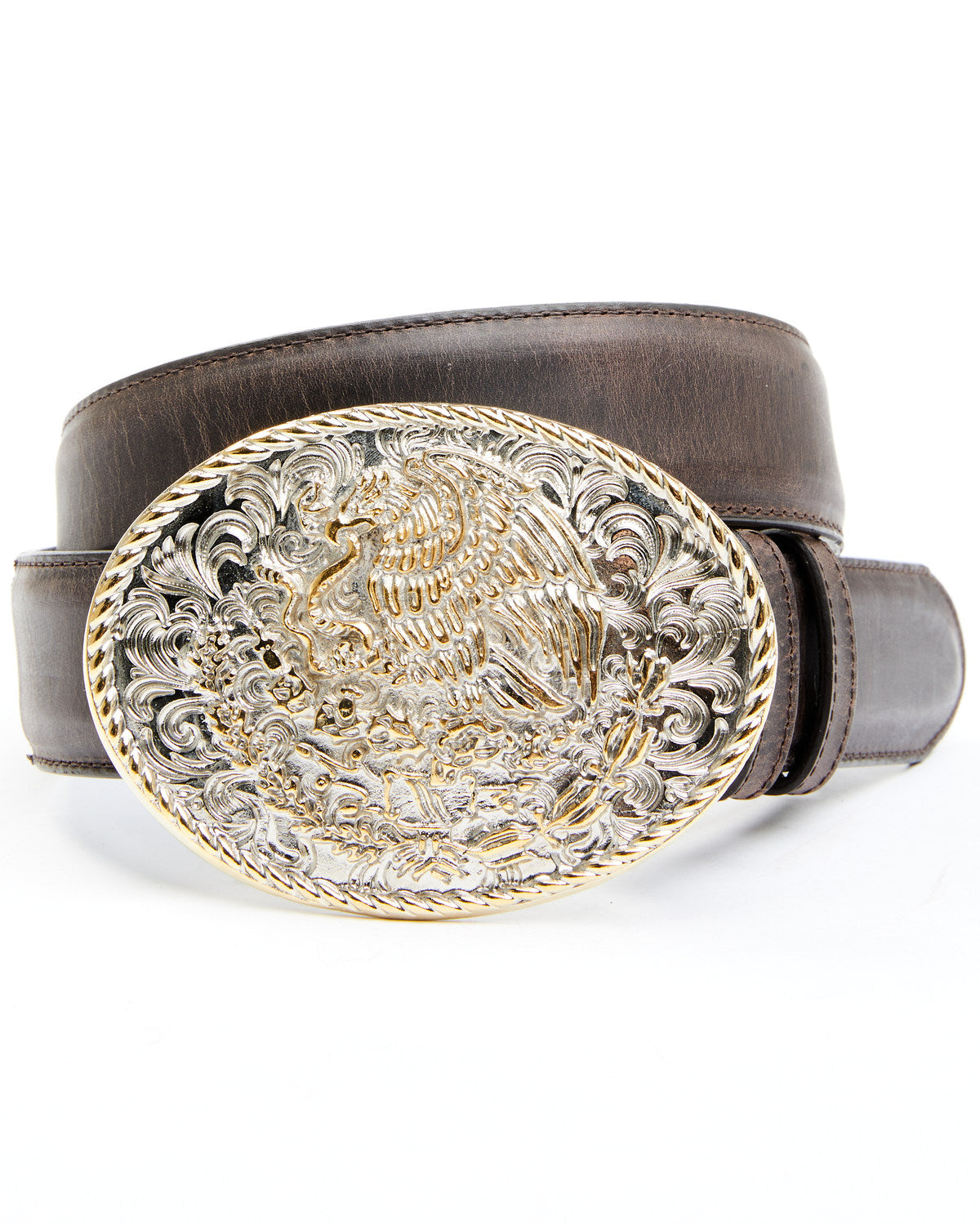 Men's Two-Tone Mexican Eagle Buckle Belt Brown
