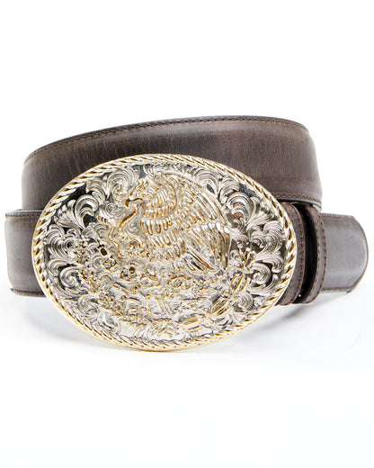 Men's Two-Tone Mexican Eagle Buckle Belt Brown