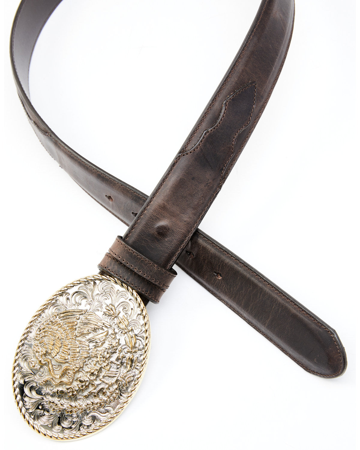Men's Two-Tone Mexican Eagle Buckle Belt Brown