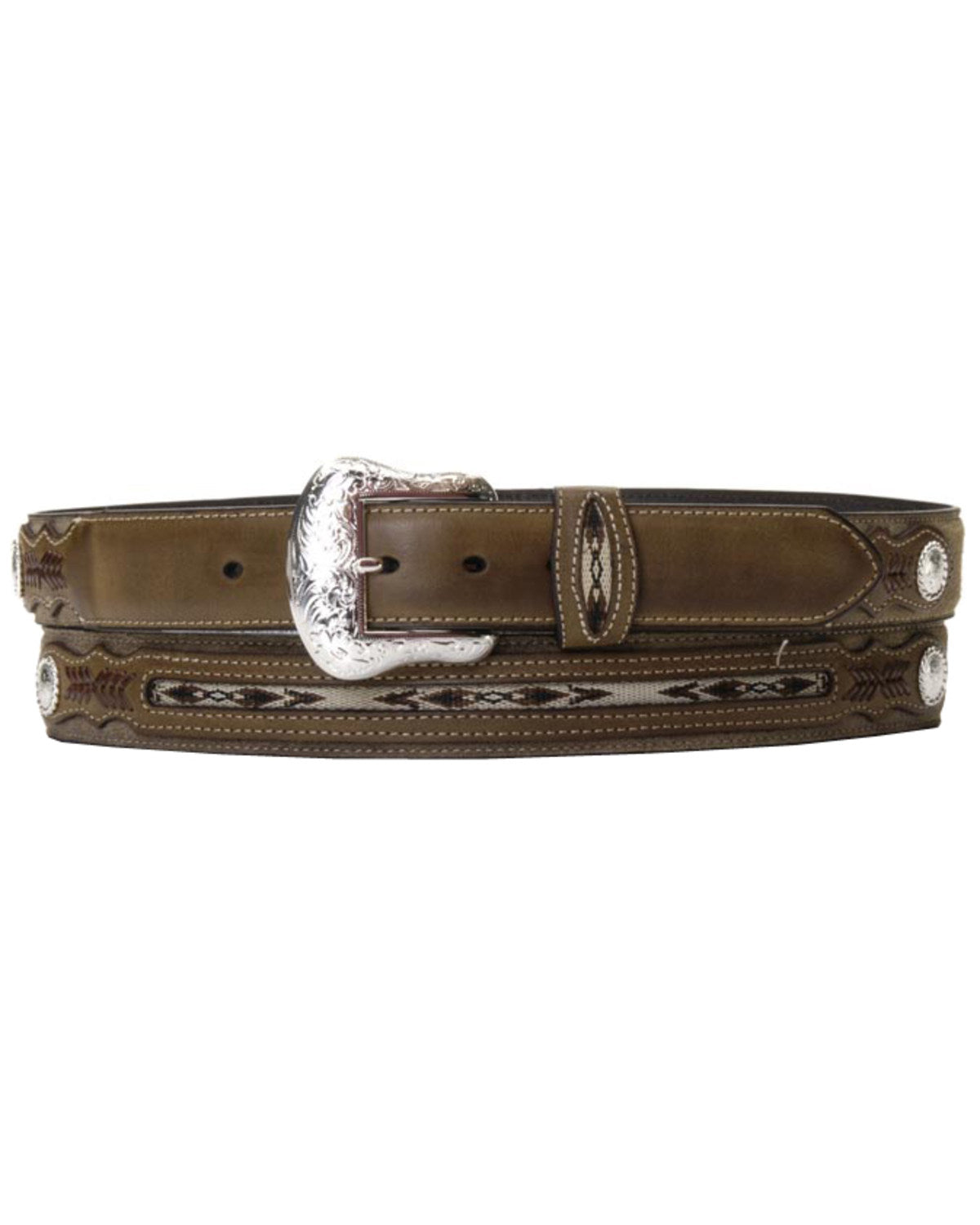 Men's Ribbon Inlay Leather Belt Black