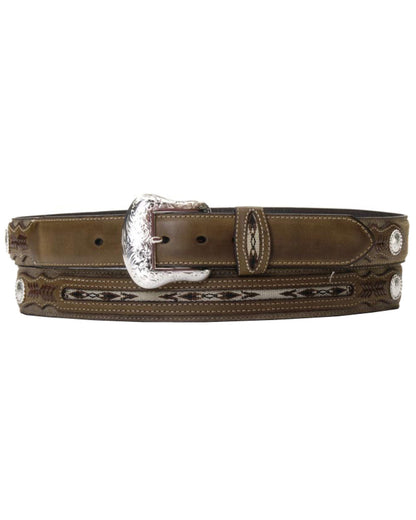 Men's Ribbon Inlay Leather Belt Black