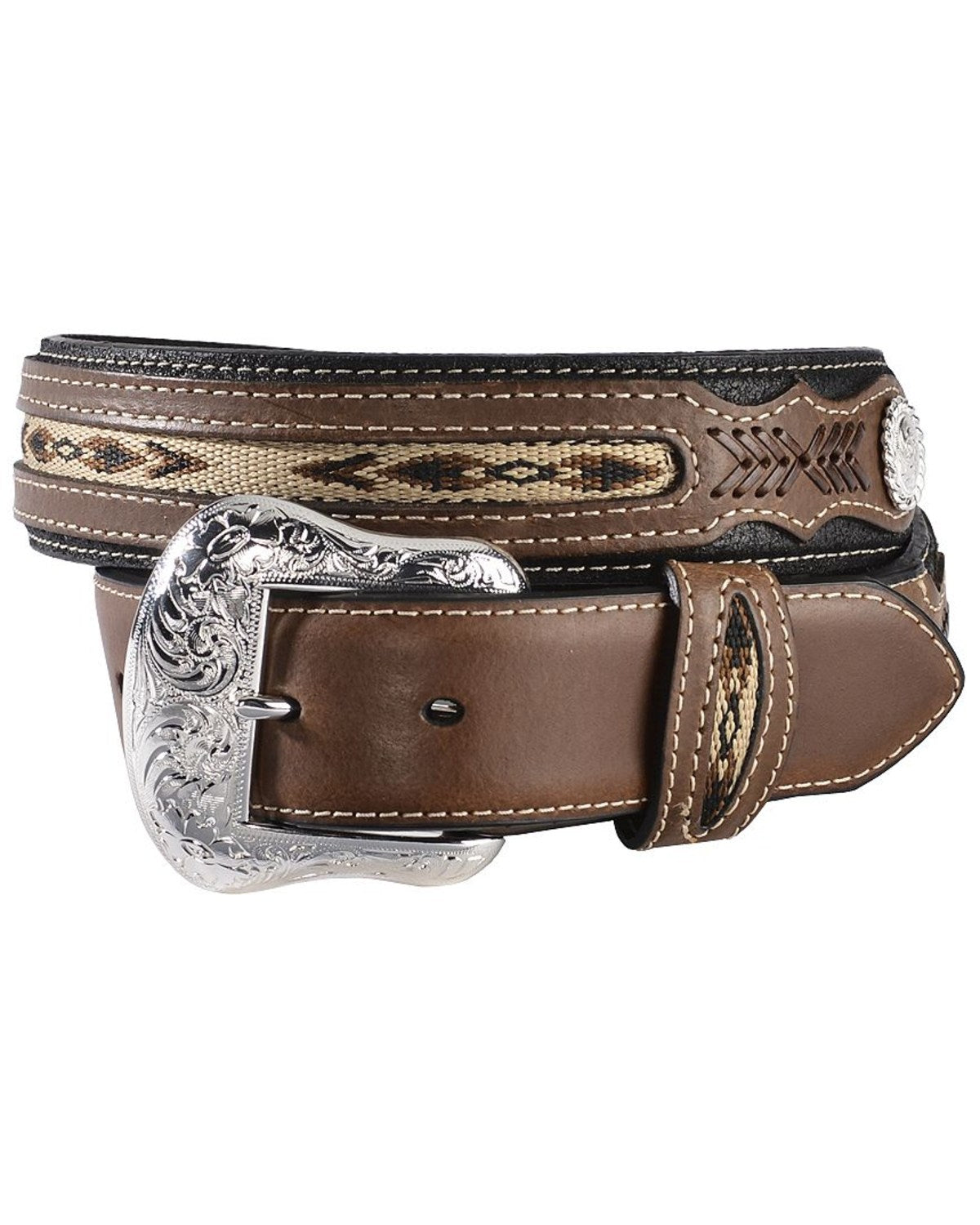 Men's Ribbon Inlay Leather Belt Black
