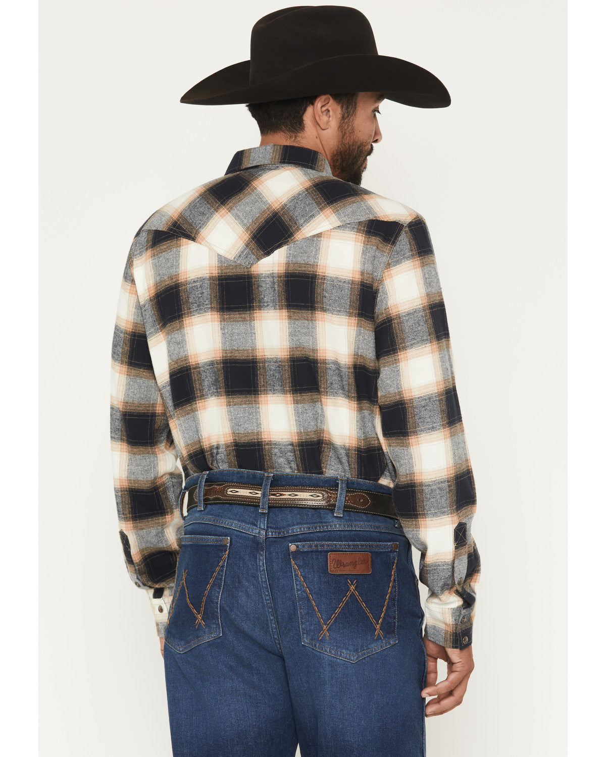 Men's Bull Rider Plaid Print Long Sleeve Snap Flannel Shirt Tan