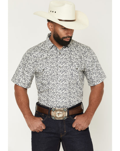Men's Flynn Floral Print Short Sleeve Snap Western Shirt White