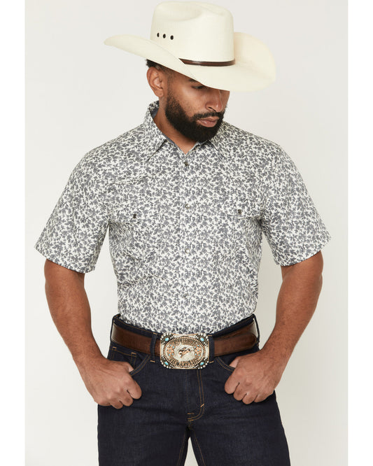 Men's Flynn Floral Print Short Sleeve Snap Western Shirt White