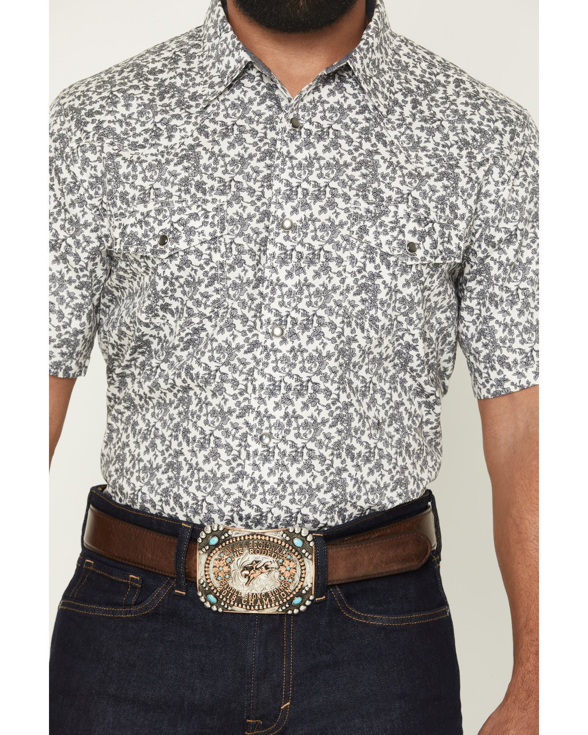 Men's Flynn Floral Print Short Sleeve Snap Western Shirt White