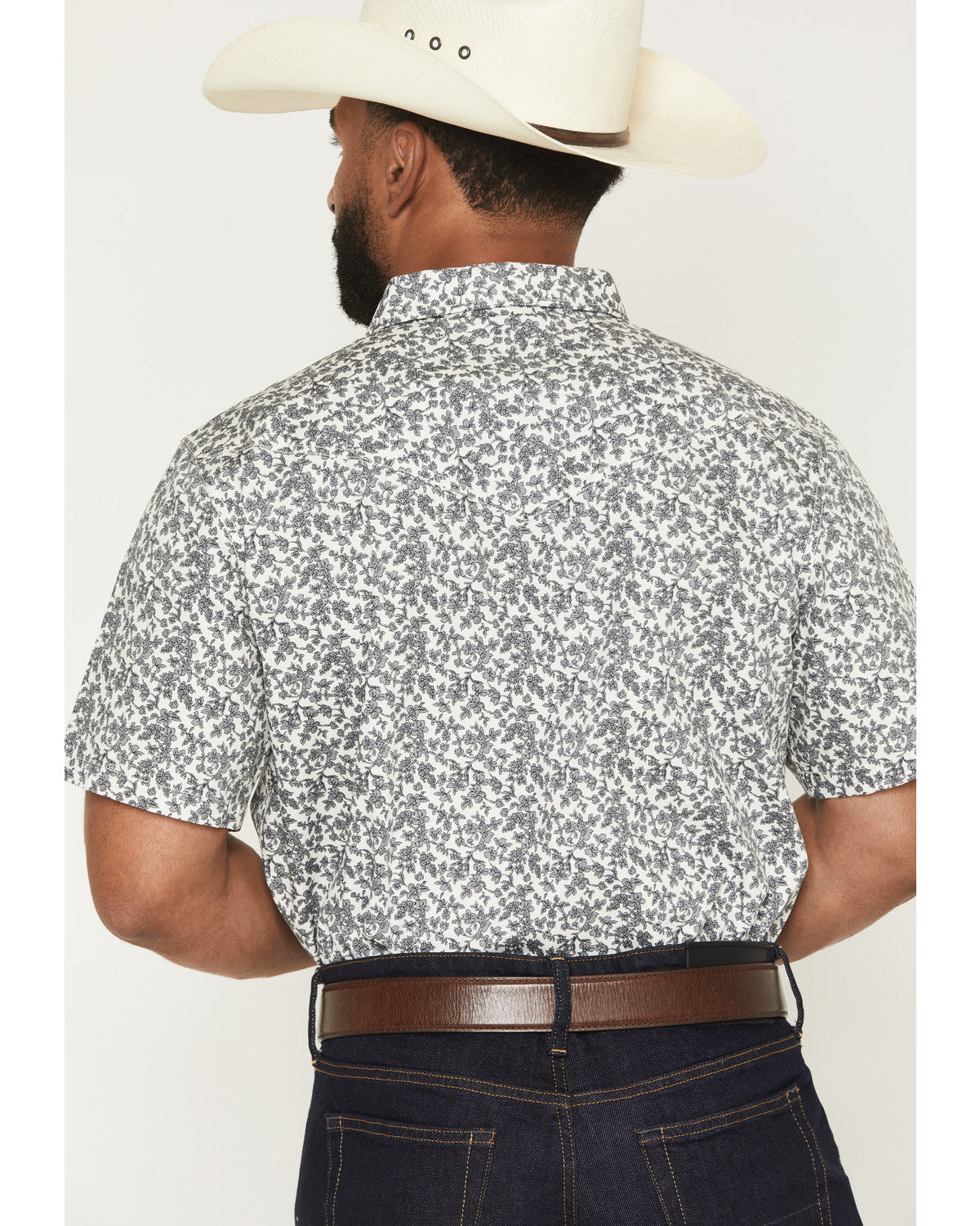Men's Flynn Floral Print Short Sleeve Snap Western Shirt White
