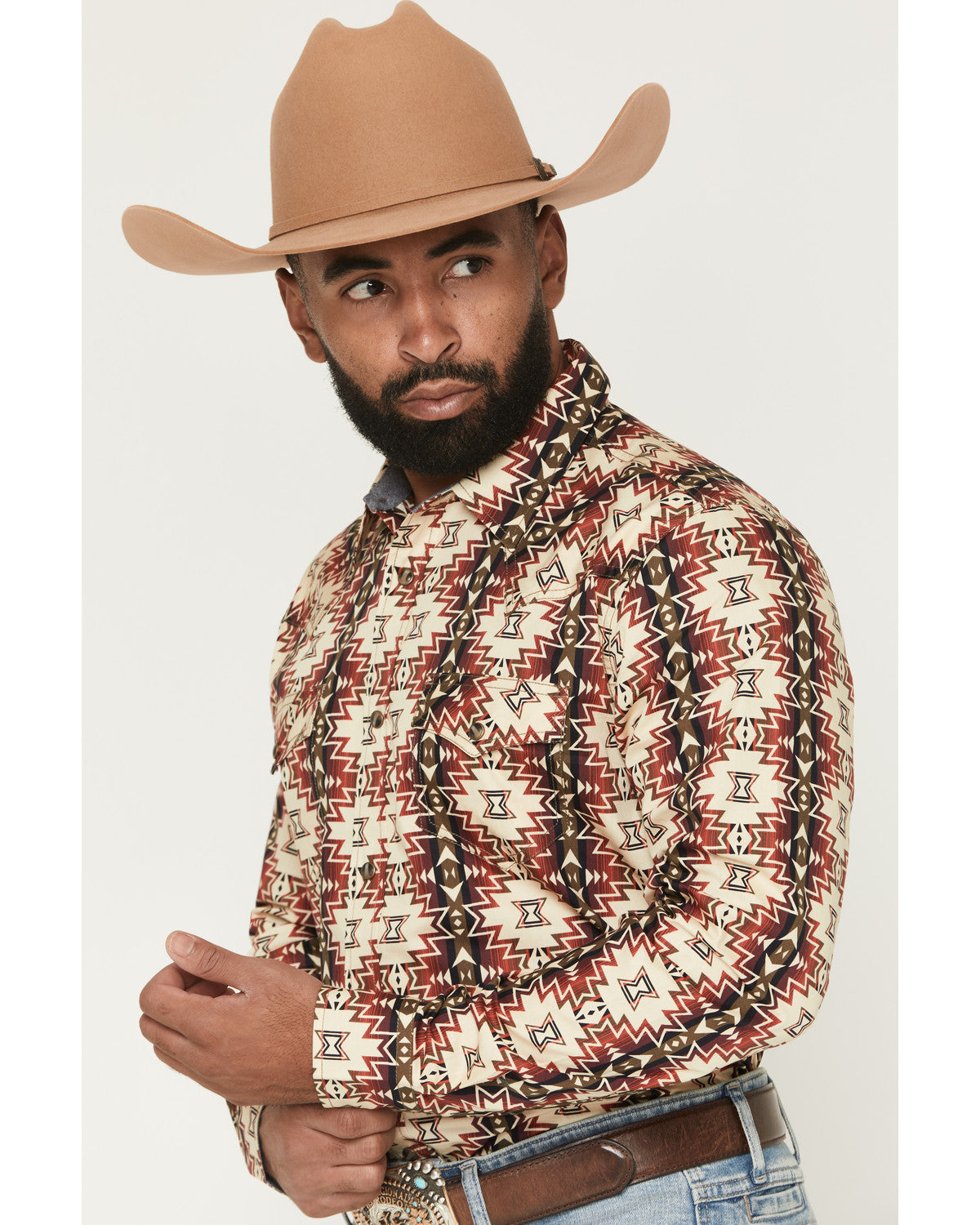 Men's Thatcher Southwestern Print Long Sleeve Snap Western Rust Copper