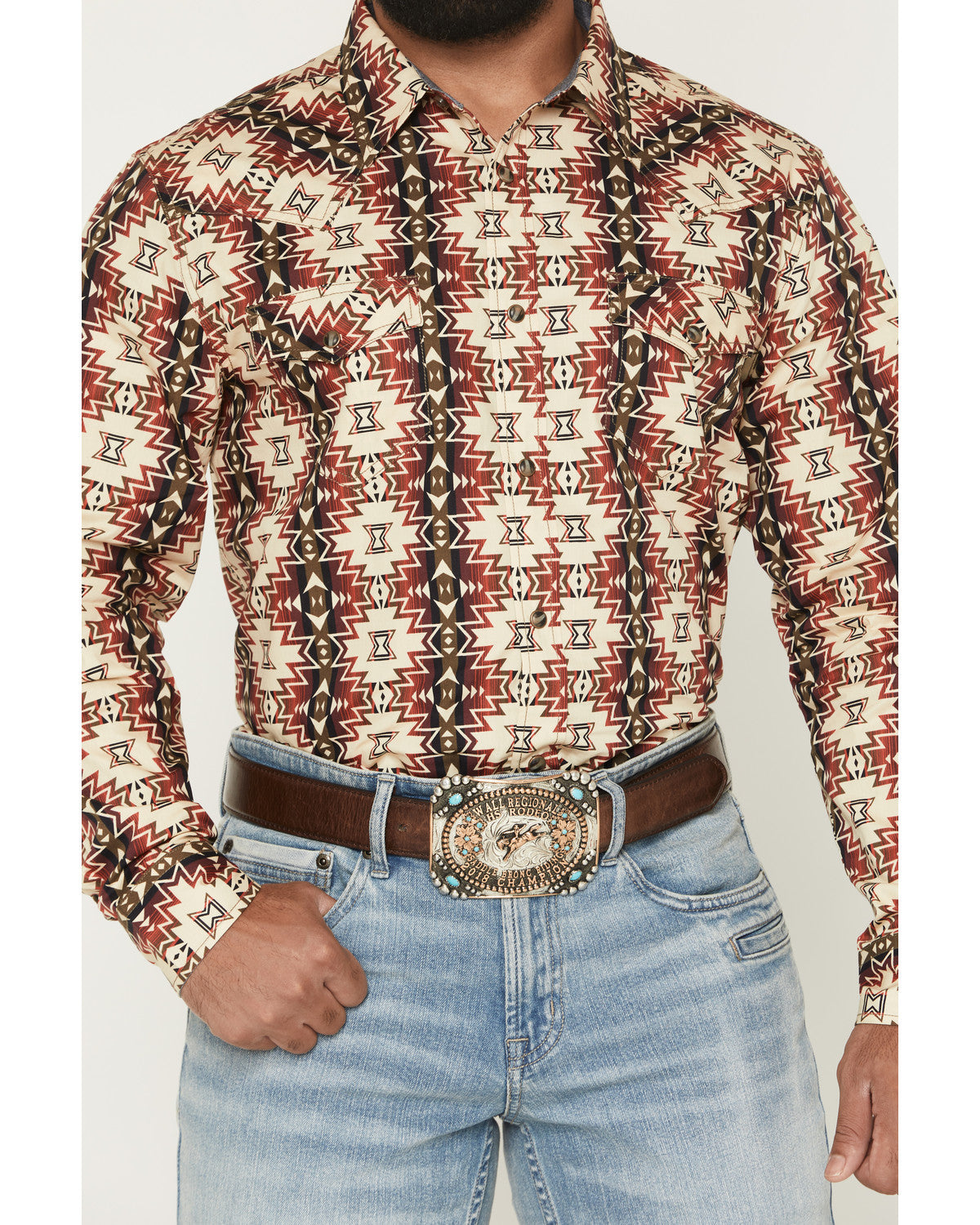 Men's Thatcher Southwestern Print Long Sleeve Snap Western Rust Copper