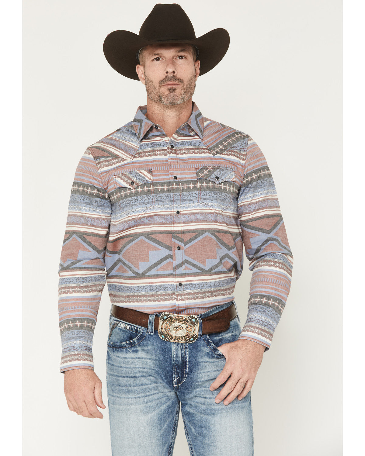 Men's Mountain Ranger Southwestern Striped Long Sleeve Snap Burgundy