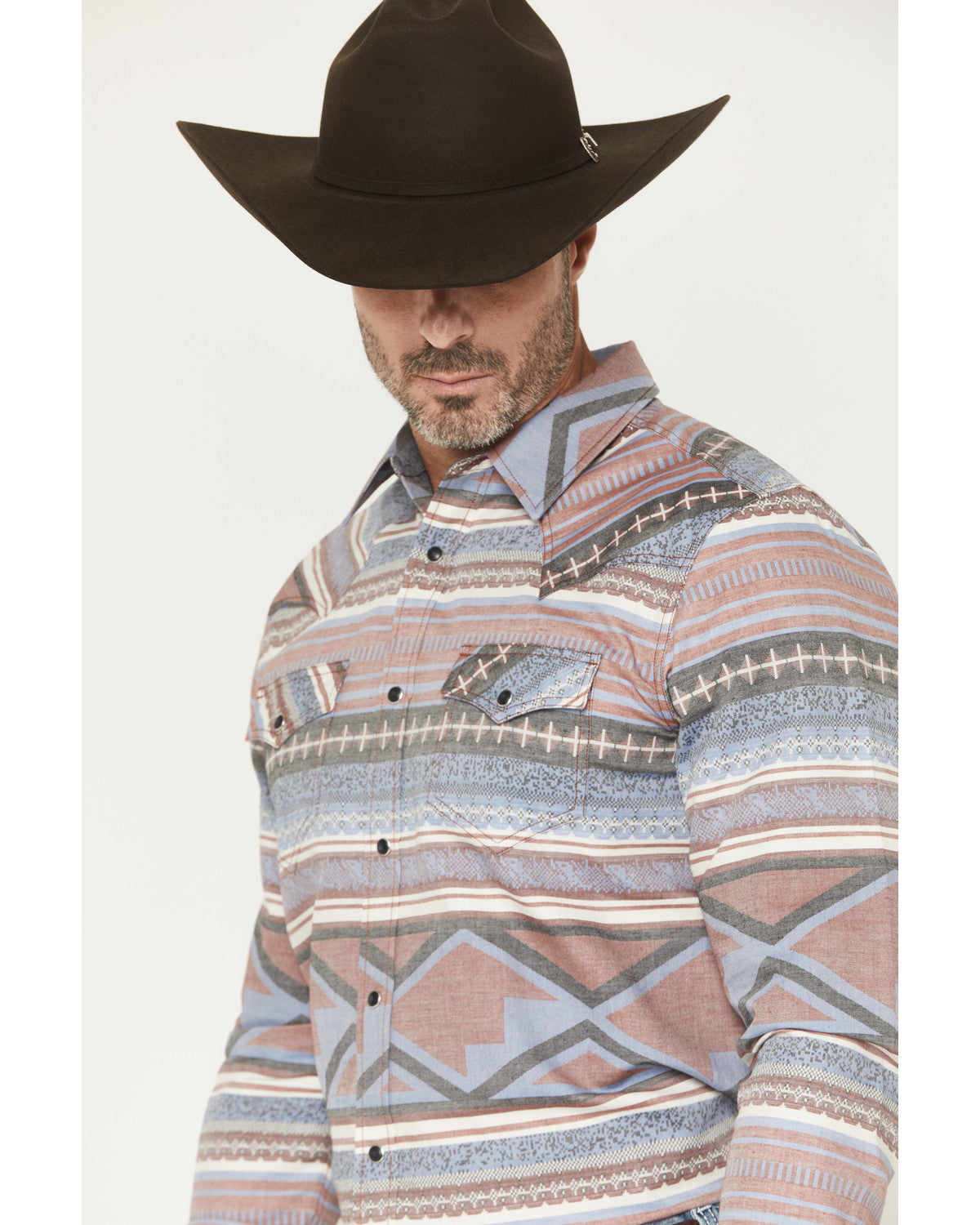 Men's Mountain Ranger Southwestern Striped Long Sleeve Snap Burgundy