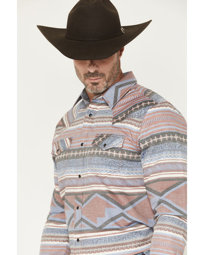 Men's Mountain Ranger Southwestern Striped Long Sleeve Snap Burgundy