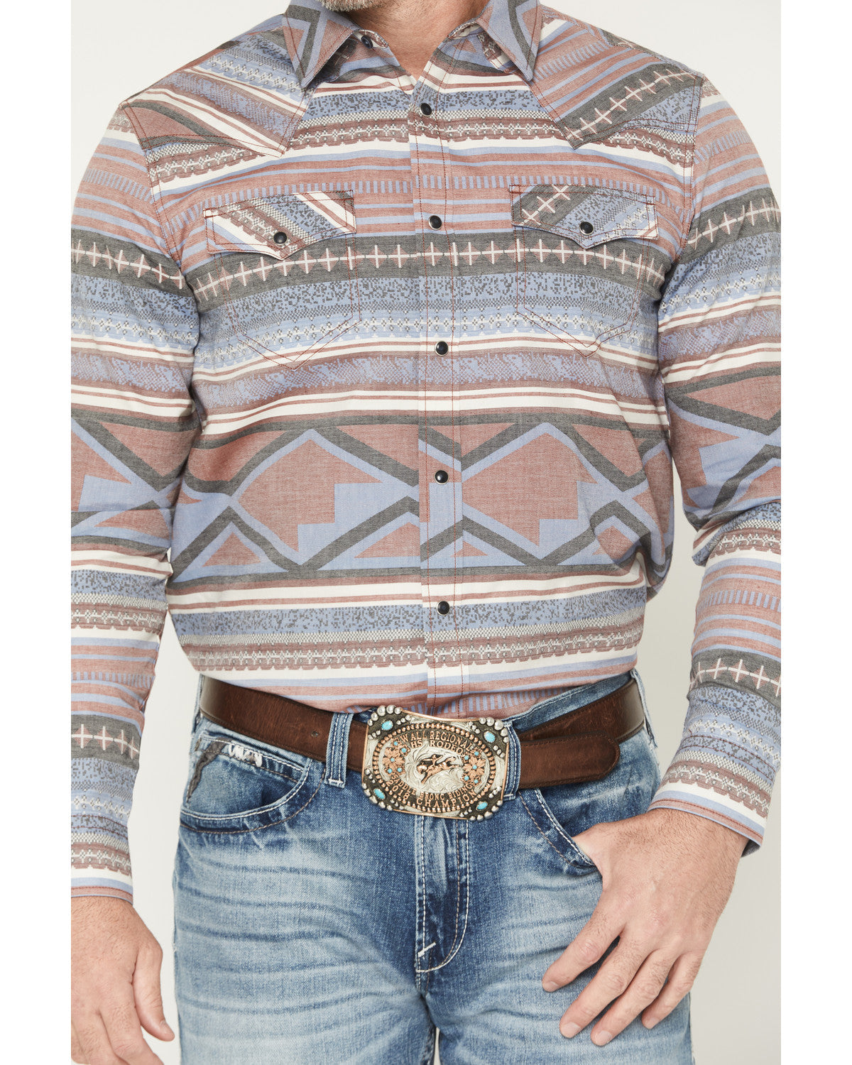 Men's Mountain Ranger Southwestern Striped Long Sleeve Snap Burgundy
