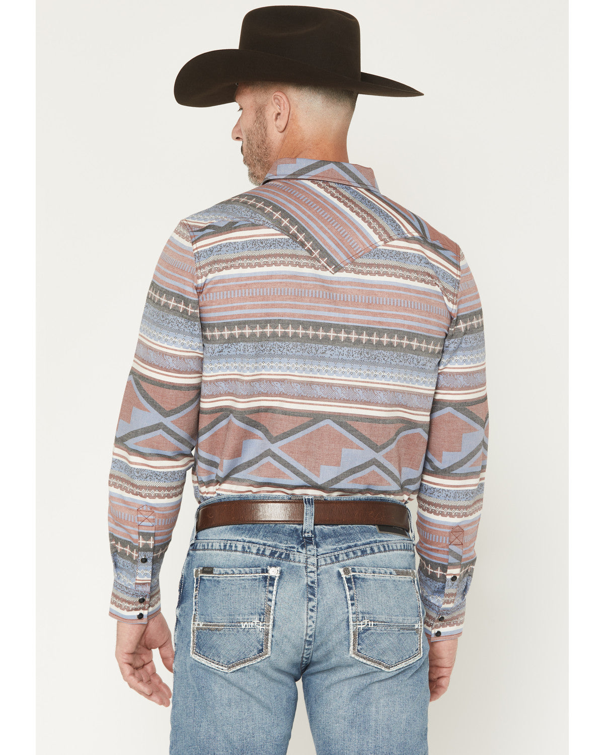 Men's Mountain Ranger Southwestern Striped Long Sleeve Snap Burgundy