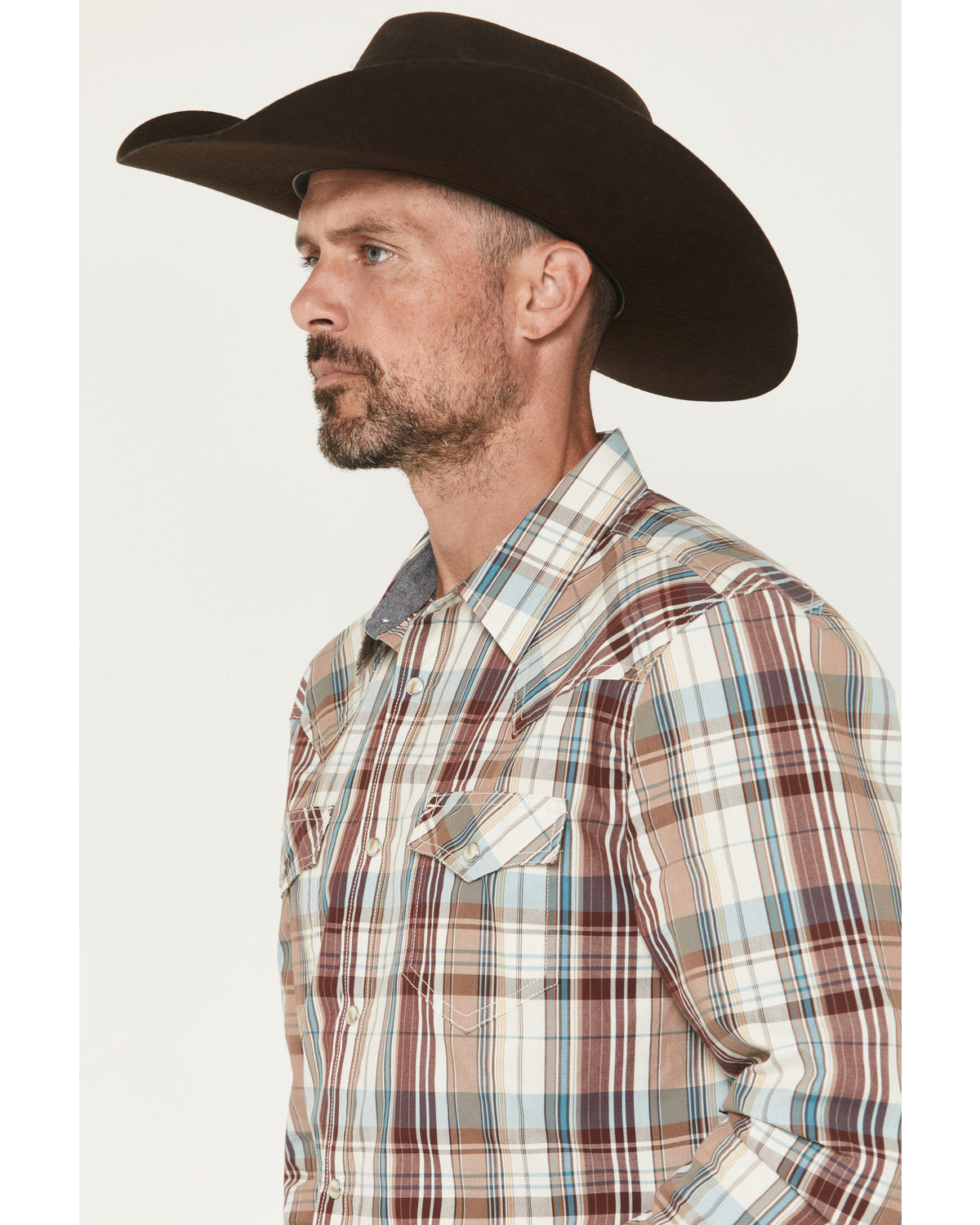 Men's Ridge Rider Plaid Print Long Sleeve Snap Western Shir Tan