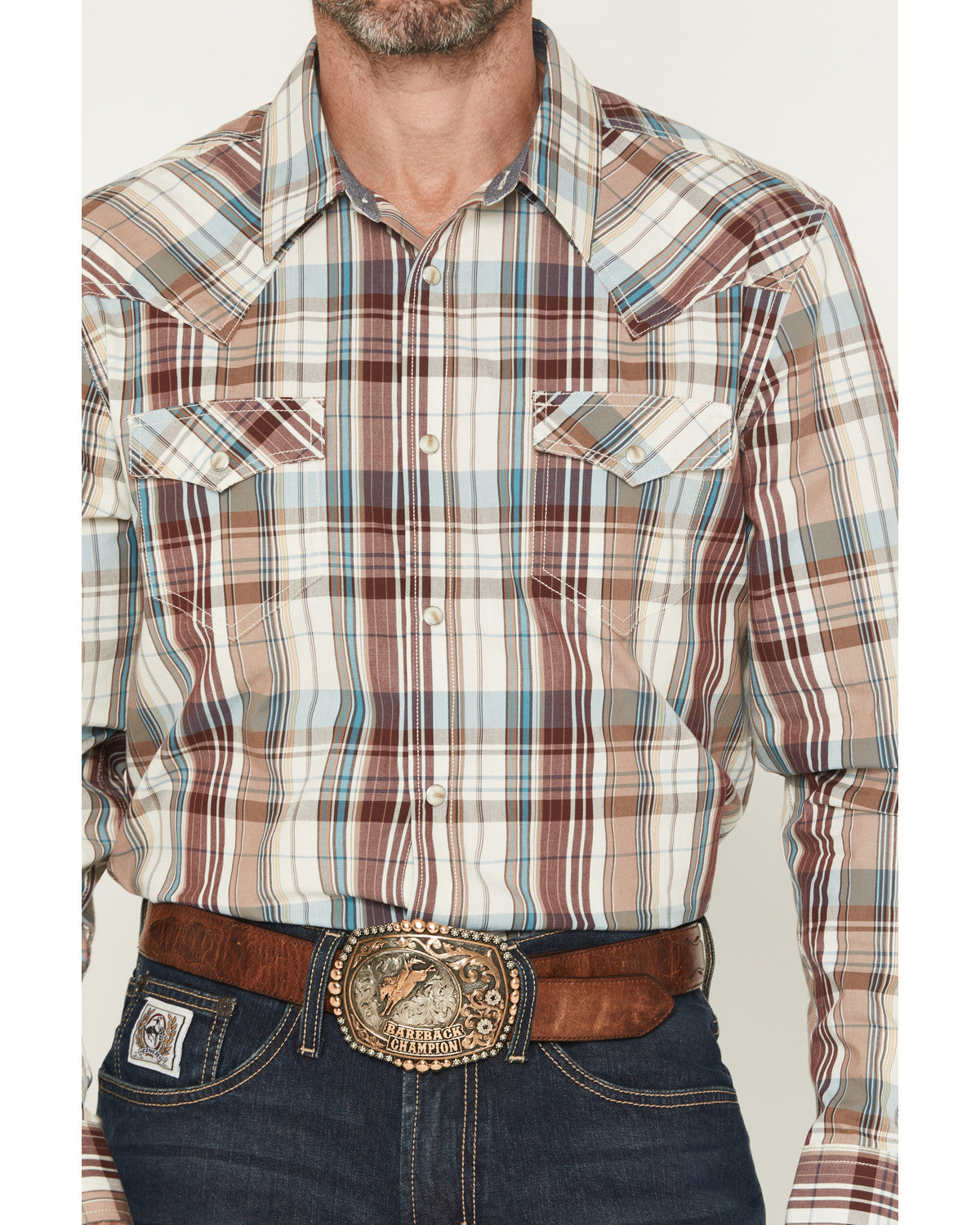 Men's Ridge Rider Plaid Print Long Sleeve Snap Western Shir Tan