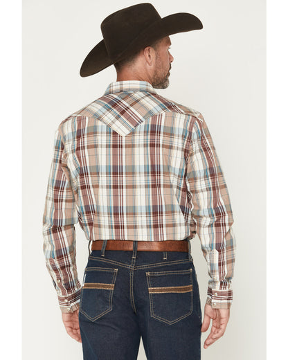 Men's Ridge Rider Plaid Print Long Sleeve Snap Western Shir Tan