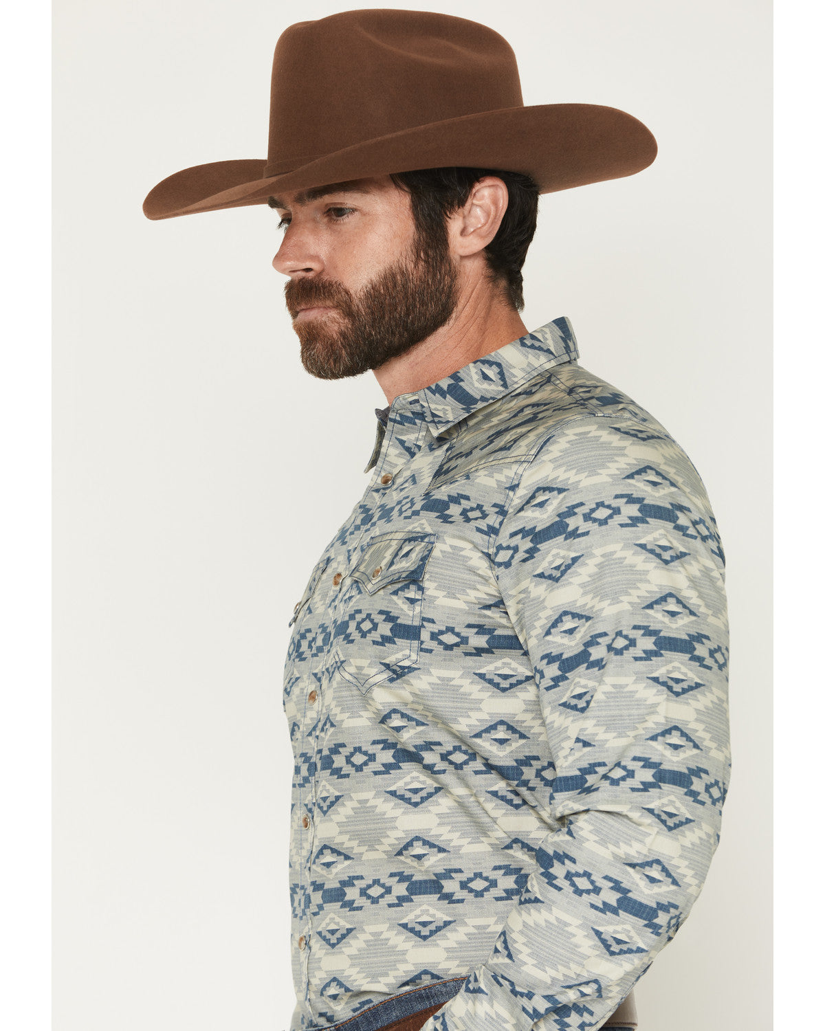 Men's Wider Southwestern Print Long Sleeve Snap Western Shi Tan