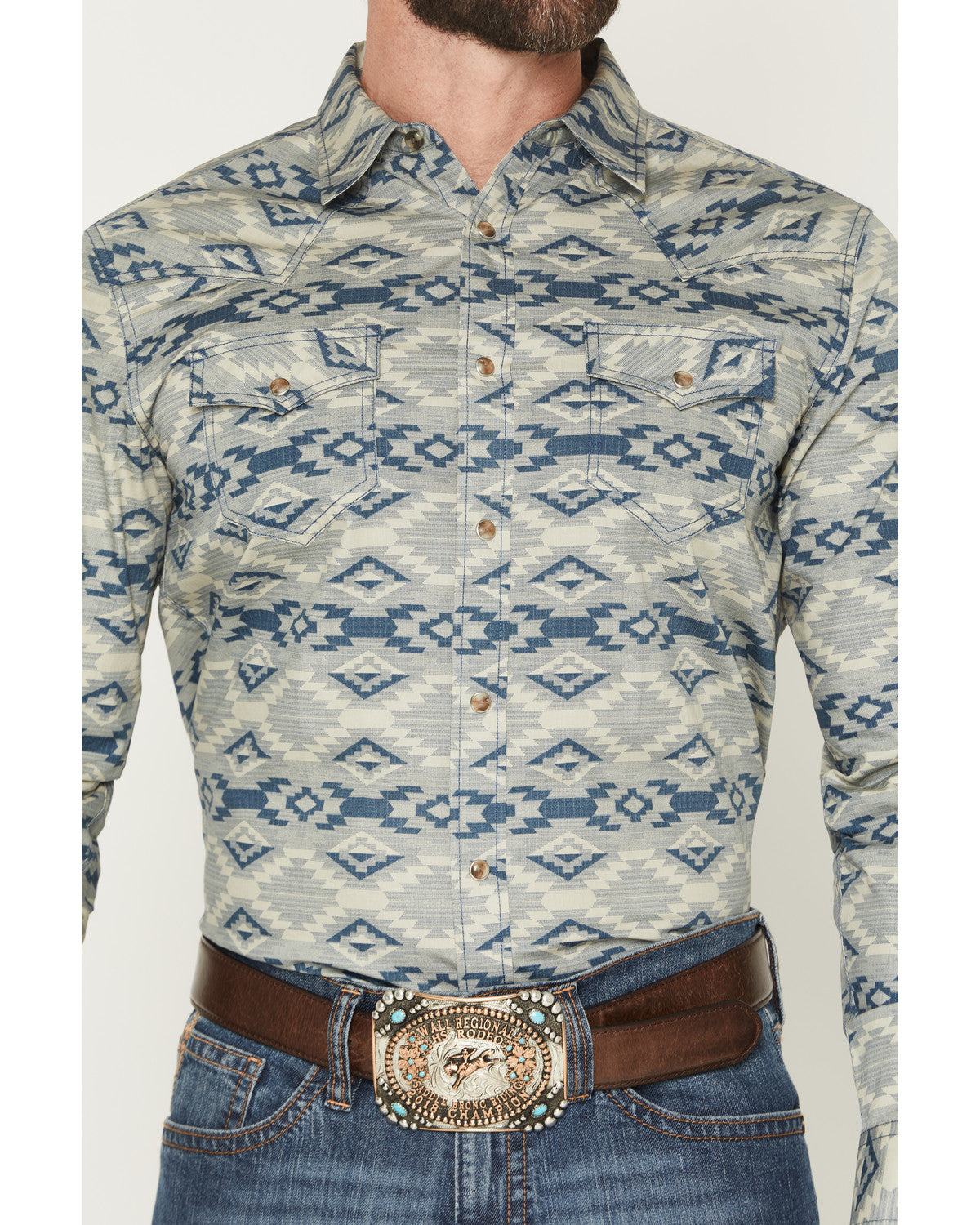 Men's Wider Southwestern Print Long Sleeve Snap Western Shi Tan