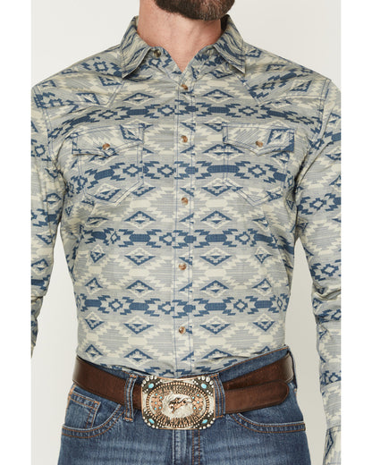 Men's Wider Southwestern Print Long Sleeve Snap Western Shi Tan