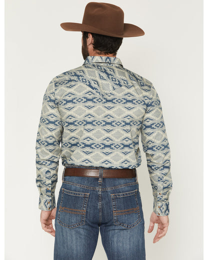 Men's Wider Southwestern Print Long Sleeve Snap Western Shi Tan