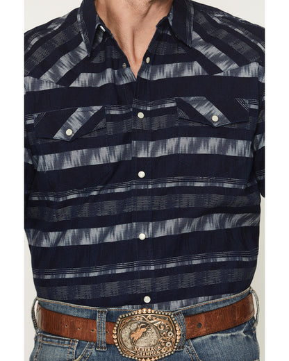 Men's Ikat Striped Short Sleeve Pearl Snap Western Shirt Indigo
