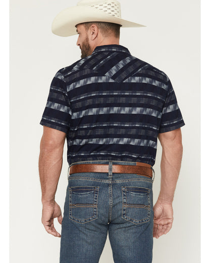 Men's Ikat Striped Short Sleeve Pearl Snap Western Shirt Indigo