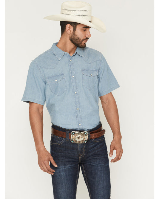 Men's Horizon Chambray Light Wash Short Sleeve Snap Western Light Wash