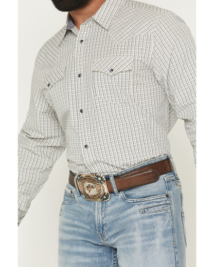 Men's Carson Plaid Print Long Sleeve Snap Western Shirt White