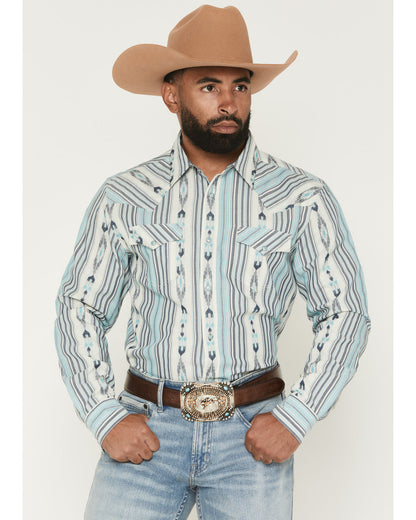Men's Heath Southwestern Striped Long Sleeve Snap Stretch W Blue