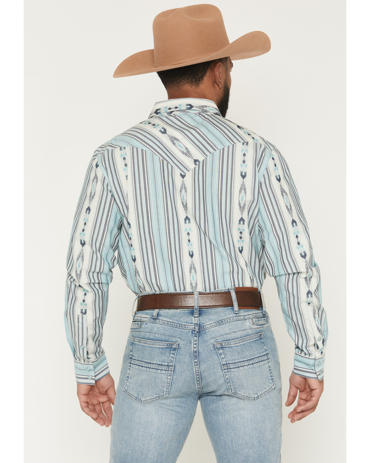 Men's Heath Southwestern Striped Long Sleeve Snap Stretch W Blue