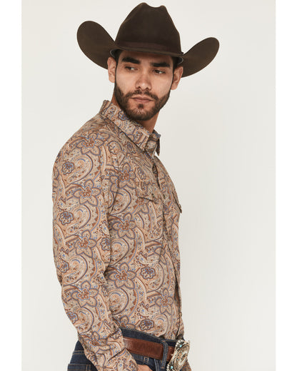 Men's Jensen Paisley Print Long Sleeve Snap Western Shirt Brown