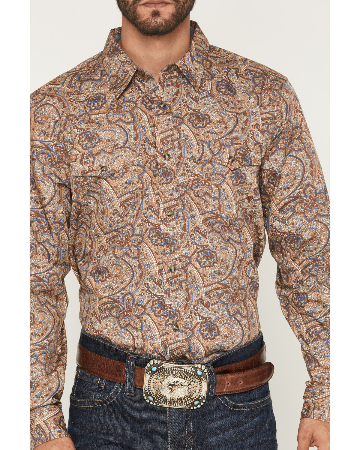 Men's Jensen Paisley Print Long Sleeve Snap Western Shirt Brown