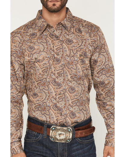 Men's Jensen Paisley Print Long Sleeve Snap Western Shirt Brown