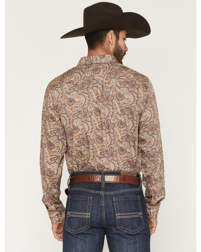 Men's Jensen Paisley Print Long Sleeve Snap Western Shirt Brown