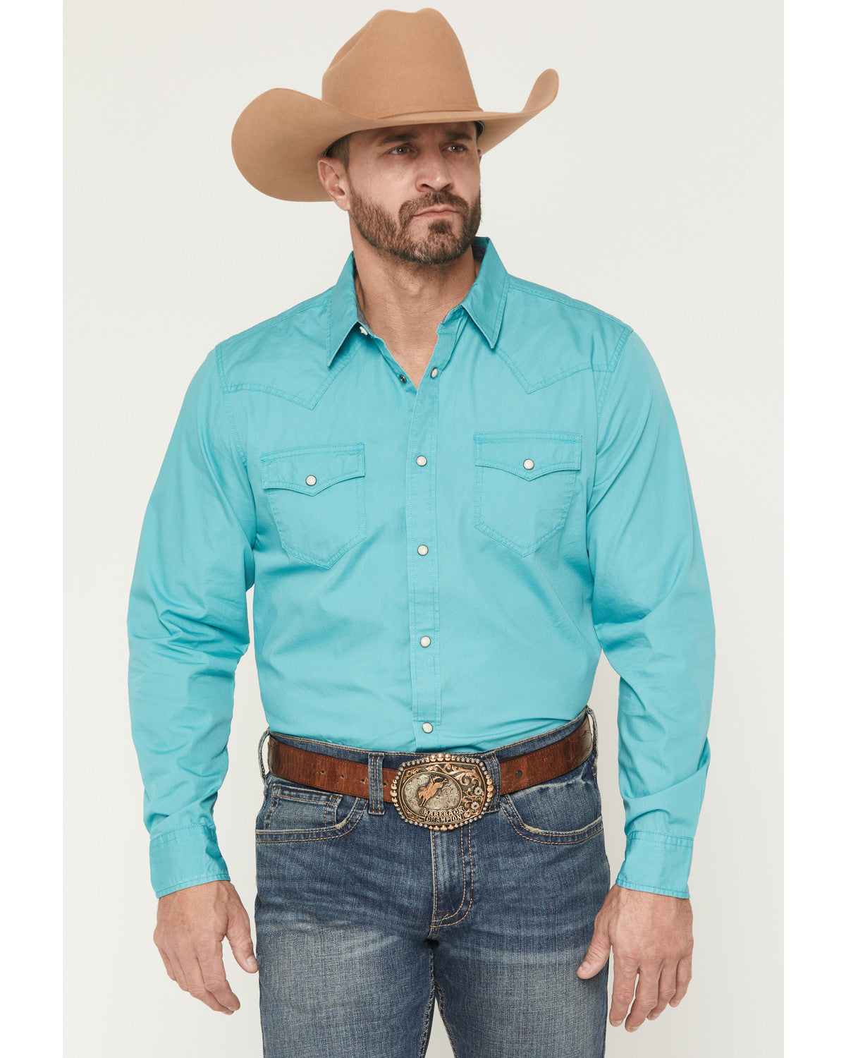 Men's Rock Solid Long Sleeve Snap Western Shirt Aqua